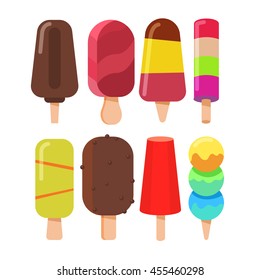 ice cream and popsicles set in flat style