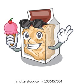 With ice cream pork rinds in a cartoon jar