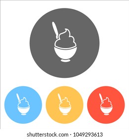 ice cream or porridge in bowl icon. Set of white icons on colore