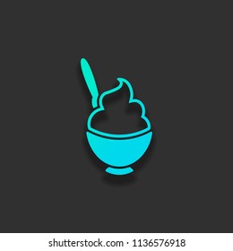 ice cream or porridge in bowl icon. Colorful logo concept with soft shadow on dark background. Icon color of azure ocean