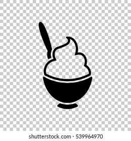 Ice Cream Or Porridge In Bowl Icon. Black Icon On Transparent Background.