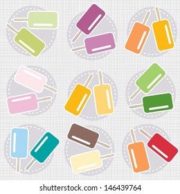 Ice cream portions on plates messy dessert colorful graphic sweet seamless pattern on light gray background