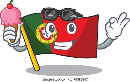 With ice cream portugal flag folded on cartoon table