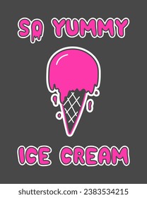 ice cream poster. 2000s emo aesthetic, black and pink colors, print for t-shirt, bag and more, vector illustration
