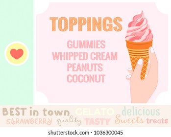 Ice Cream Poster. Hand with ice cream. Vector illustration EPS10.