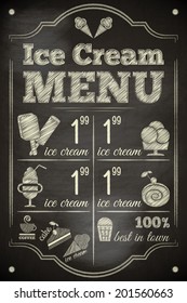 Ice Cream Poster on Chalkboard. Vector Illustration.