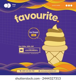 ice cream poster for social media post, restaurant menu, coffee shop and cafe.