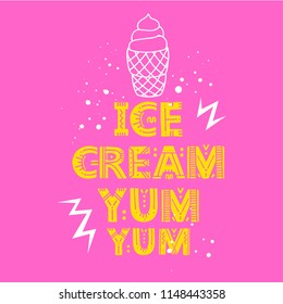 Ice cream poster. Vector Illustration with brush calligraphy vectors for your design. Handwritten ink lettering on white background.