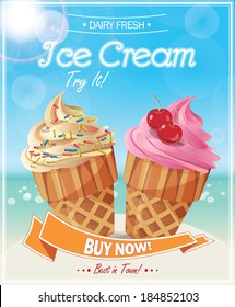 Ice Cream Poster. Vector illustration.