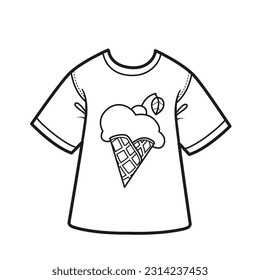 Ice cream print on T-shirt outline for coloring on a white background