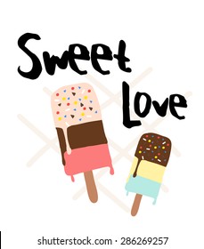 Ice cream print with slogan on ,in vector