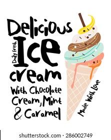 Ice Cream Print With Text ,in Vector