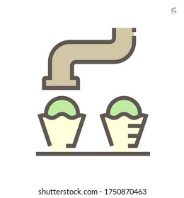 Ice cream production industry vector icon design on white.