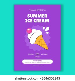 Ice Cream Promo Social Media Invitation Graphic with Flat Cartoon Background Design