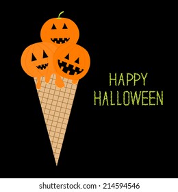 Ice cream with pumpkin Happy Halloween card Flat design style. Vector illustration