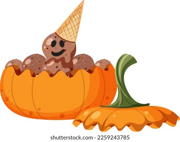 Ice cream in pumpkin illustration