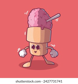 Ice Cream Punk character vector illustration. Food, brand, mascot design concept.