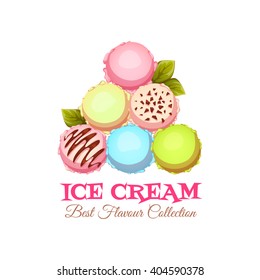 Ice cream pyramid banner with sample text. Logotype. Vector illustration.