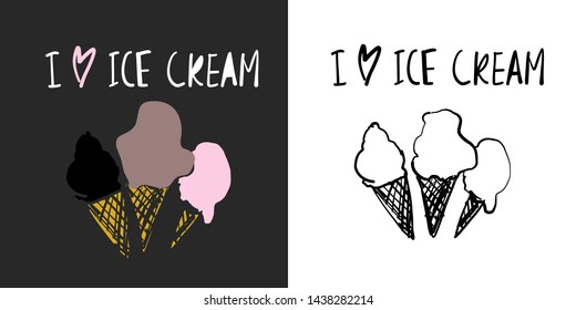 Ice cream quote. Hand lettering illustration for menu, cafe, banner