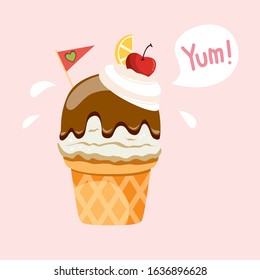 Ice Cream with Quotes Vector Illustration, Can be use as Poster, Card, T-shirt Design