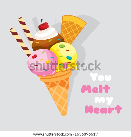 Ice Cream with Quotes Vector Illustration, Can be use as Poster, Card, T-shirt Design