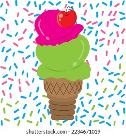 Ice cream and rainbow background vector