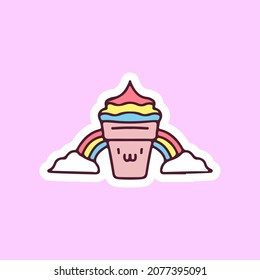 Ice cream and rainbow cloud illustration. Vector graphics for t-shirt prints and other uses.
