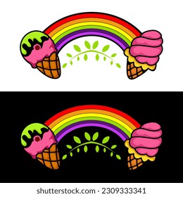ice cream rainbow  icon logo design 