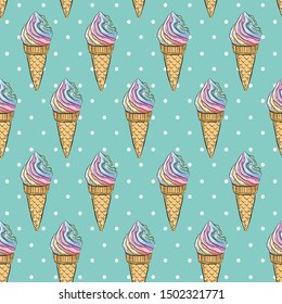 Ice cream rainbow seamless pattern, vector illustration with frozen summer sweetness. Wallpaper, texture, wrapping paper, fabric, background design	

