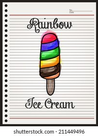ice cream rainbow sketch on paper with water color vector