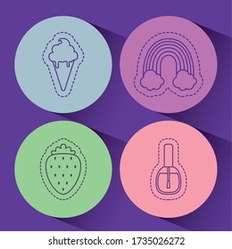 ice cream rainbow strawberry and nail polish design, Cute patch expression emoticon and childhood theme Vector illustration
