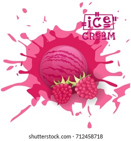 Ice Cream Raspberry Ball Fruit Dessert Choose Your Taste Cafe Poster Vector Illustration