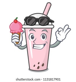 With ice cream raspberry bubble tea character cartoon
