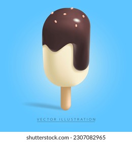 Ice cream in realistic 3d, volumetric plastic style, vector illustration.