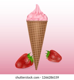 Ice cream in realistic style. Strawberry ice cream vector EPS 10 illustration on light background