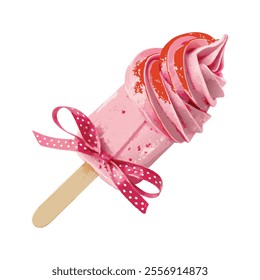 Ice cream realistic vector strawberry with white background.