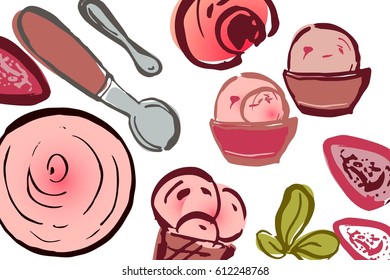 Ice cream recipe elements.  Hand drawn element for your design: cafe, recipe, cooking book