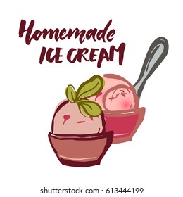 Ice cream recipe elements. Homemade ice cream. Hand drawn element for your design: cafe, recipe, cooking book