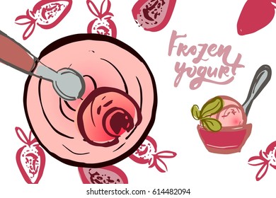 Ice cream recipe elements.Frozen yogurt. Hand drawn element for your design: cafe, recipe, cooking book