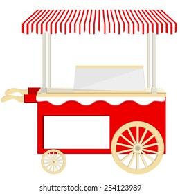 Ice cream red cart vector icon isolated, ice cream stand, ice cream shop, ice cream vendor