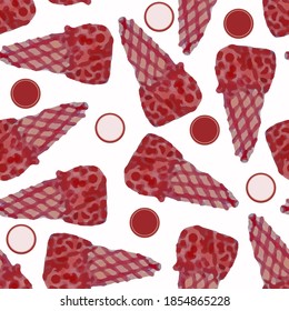 Ice cream of red color in a cup, arranged in a monochrome order on a white background, vector pattern, watercolor  , for all fashion prints