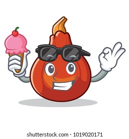 With ice cream red kuri squash character cartoon