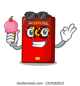 With ice cream red passport in the cartoon bag