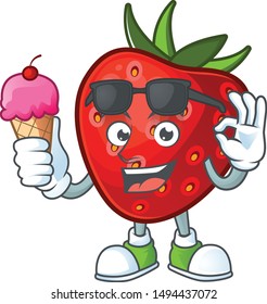 With ice cream red strawberry character mascot for symbol cartoon