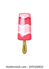 Ice cream refreshing meal in summer vector, isolated icon flat style. Summertime refreshment snack with raspberry flavor, exotic food on wooden stick