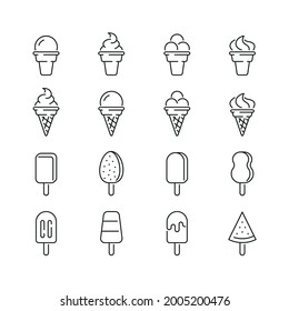 Ice cream related icons: thin vector icon set, black and white kit