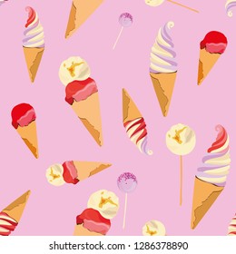 Ice Cream repeat seamless pattern. Sweets texture. Vector illustration