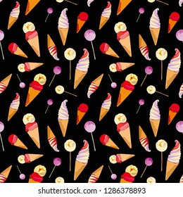 Ice Cream repeat seamless pattern. Sweets texture. Vector illustration