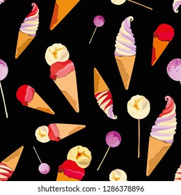 Ice Cream repeat seamless pattern. Sweets texture. Vector illustration