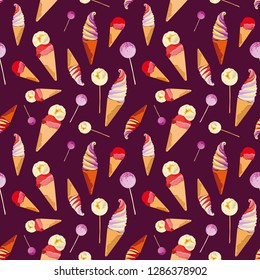 Ice Cream repeat seamless pattern. Sweets texture. Vector illustration
